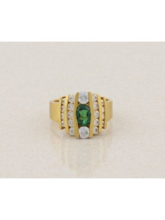 Unbranded Jewelry - 18k Gold Over Sterling Silver Lab Created Emerald & Cubic Zirconia Ring Size 7